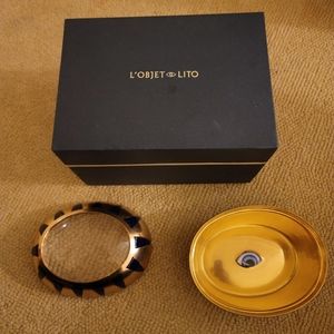 L'OJET LITO brand Magnifying box in blue and. Gold.